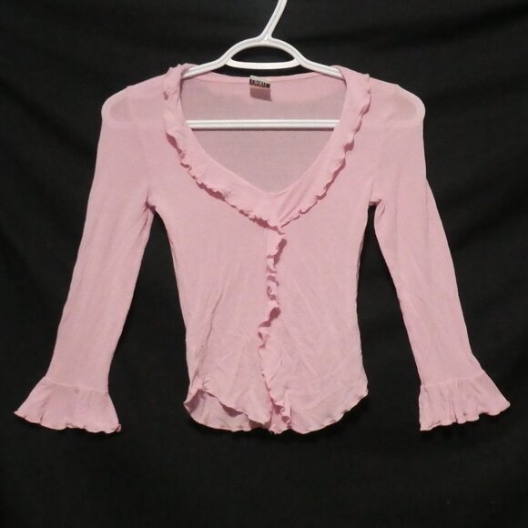 LIMITE | small | Ruffled Pink Long Sleeve V-Neck Blouse - Picture 1 of 16